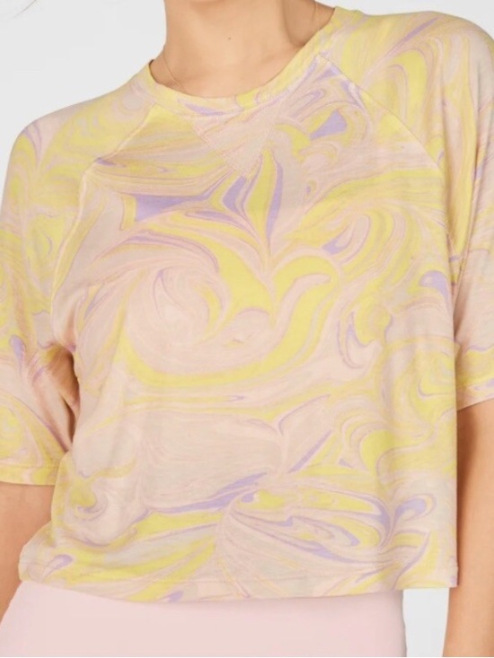 Fabletics Tops - Fabletics Pastel Swirl Short Sleeve Tee in Yellow & Lavender